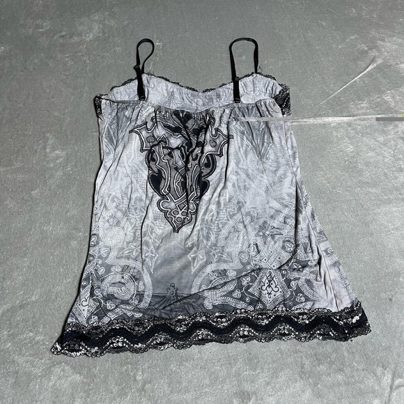 Maurices Cami Womens Large Black Gray Silver Lace Trim Whimsigoth Goth Grunge - Picture 5 of 5